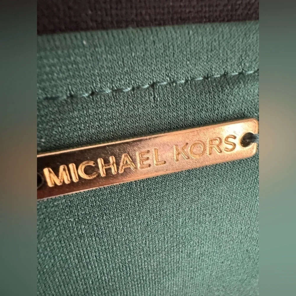 Michael Kors Green V-Neck Dress 3/4 Sleeve Gold Detail Women’s Size XL